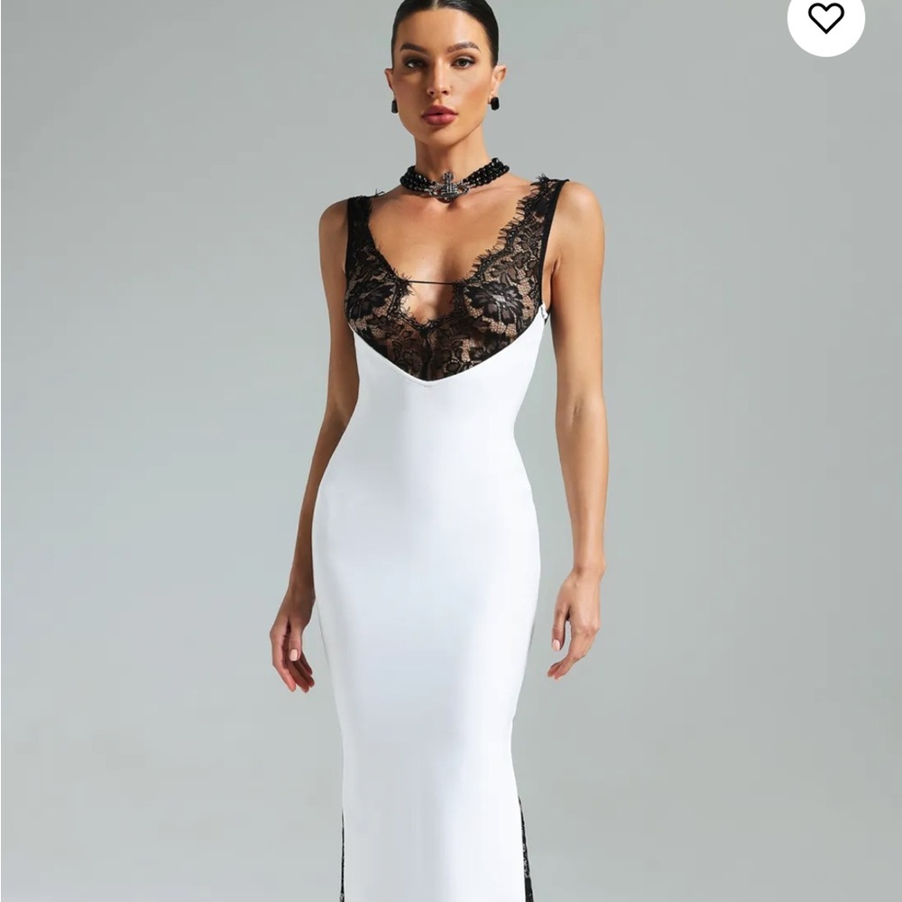 Elegant White Dress with Black Lace Detail